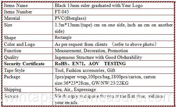 150 cm / 60 pulgadas negro imprimible pulgada cm regla cinta métrica nuevo diseño material de logotipo de pvc con su logotipo o nombre